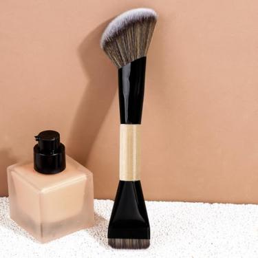 Imagem de Um pincel de maquiagem de ponta dupla com cerdas sintéticas, versátil para base, sombra, blush e outros cosméticos creme/líquidos/pasta (branco preto)