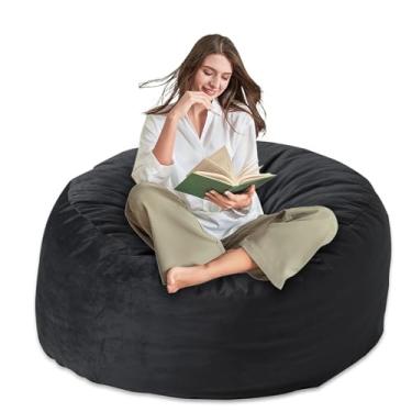 Imagem de Yagamo Cadeira Bean Bag para adultos/crianças - com enchimento de espuma de memória, sacos de feijão com capa de veludo lavável ultra macia, sofá para sala de estar, quarto e sala de jogos, preto