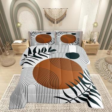 Imagem de Conjunto de edredom infantil abstrato moderno, boêmio, minimalista, sol de meados do século, estética para adolescentes e mulheres, conjunto de colcha reversível com linhas geométricas, círculo