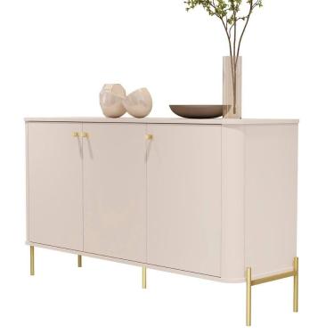 Imagem de Aparador Buffet Tucupí Sala Com 3 Portas E Pés De Metal Off White-dourado