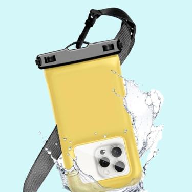 Imagem de Capa de telefone universal à prova d'água, bolsa seca flutuante com cordão transversal compatível com iPhone 15 14 13 12 Pro Max XS Plus, IP68 Essenciais de viagem na praia, 1 pacote - amarelo-17 cm