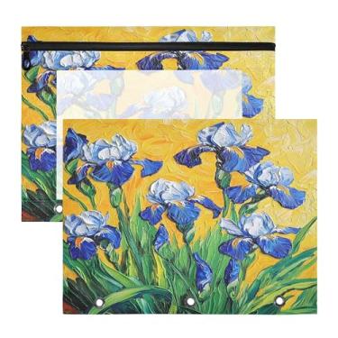 Imagem de SEHANY Pasta de lápis de flores de jardim com 3 anéis - bolsa de documentos com zíper tamanho A4 com janela transparente para sala de aula, escritório, 2 peças