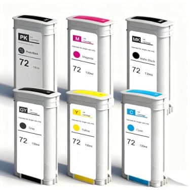 Imagem de 72 cartuchos de tinta compatíveis com HP DesignJet T1300, T2300, T770, T1120, T790, T795, T610, T620, T1100, T1200, pacote combo de 6 cores, 130 ml, 72 tintas, substitui HP 72 C9403A, C93700 A, C937