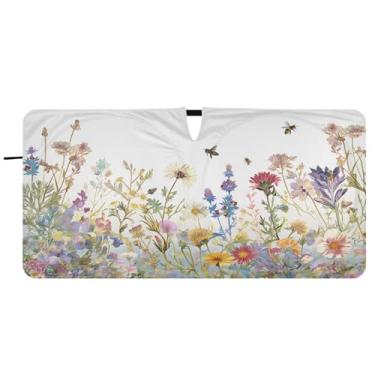Imagem de Blueangle Guarda-sol para para-brisas de ervas e flores silvestres - 149,9 cm x 76,2 cm dobrável para janela dianteira do carro bloqueia raios UV viseira de sol (620)