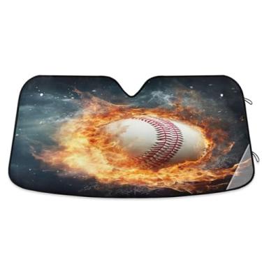 Imagem de ATTX Para-brisa de carro de bombeiro de água de beisebol 139.7 cm x 70.1 cm escudo solar universal com proteção UV, persiana de janela frontal automática dobrável para Sedans SUVs caminhões #723