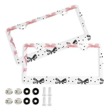 Imagem de SEHANY Lindas molduras de placa de licença de arco rosa, capas de moldura de alumínio à prova de ferrugem com orifícios elípticos e parafusos, serve para acessórios de carro de tamanho padrão de