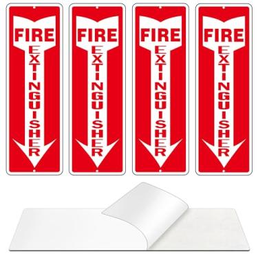 Imagem de Placa de extintor de incêndio, (embalagem com 4) placas adesivas autoadesivas de extintor de incêndio para ambientes internos e externos, sinais metálicos de alumínio refletivos sem ferrugem para