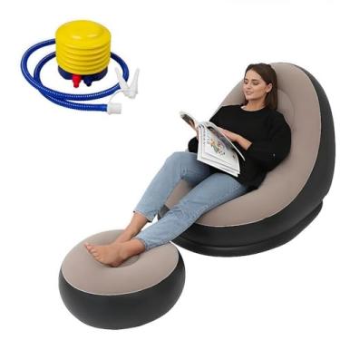 Imagem de Sofá Inflável Portátil 3 em 1 com Bomba de Ar Poltrona Cama Dobrável Para Camping Praia e Casa(Estilo A/Marrom)