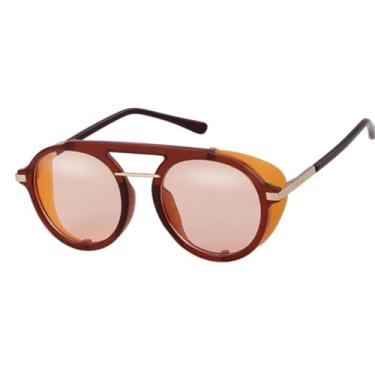 Imagem de HCHES Óculos de Sol Metálicos Steampunk Masculino Feminino Moda Redondo Vintage (2)