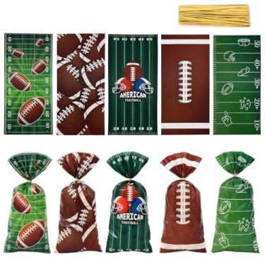 Imagem de Whiosyrt 100 sacos de presente de futebol, sacos de papel de celofane de futebol, sacos de doces com laços torcidos, para aniversário, eventos esportivos, festas, presentes, superbowl