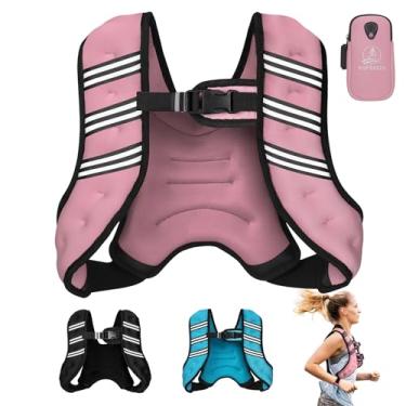 Imagem de Colete de peso para homens e mulheres, colete de peso corporal ajustável de 5,4 kg, faixa refletiva para treinamento, corrida, caminhada, preto (rosa, 5,4 kg)