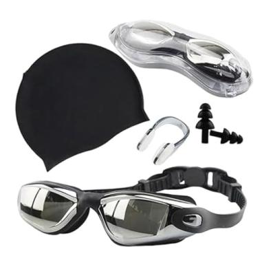 Imagem de Conjunto de óculos de natação para adultos, touca de natação à prova d'água, antiembaçante, óculos de natação de silicone