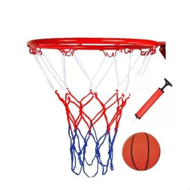Imagem de Aro de Basquete com Bola Rede de Nylon Enchedor e Kit de Parafusos 30cm