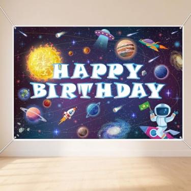 Imagem de Painel de Fundo para Festa de Aniversário com Tema Espacial Astronauta, 100x150cm Decoração Suspensa Festa com Tema Galáxia ideal para Meninos e Meninas