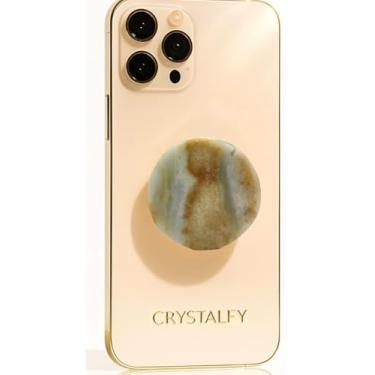 Imagem de CRYSTALFY Suporte Para Celular Com Borda Natural De Cristal Amazonite Grips By E Expansível - Acessório Superior Trocável Pedras Preciosas Iphone, Ipad Dispositivos Móveis Kindle