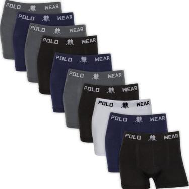 Imagem de Kit 10 Cuecas Boxer Polo Wear Masculina Poliéster Sem Costura Cueca Bo