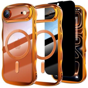 Imagem de Misscase Capa para iPhone Air com protetor de tela de privacidade, compatível com MagSafe, linda moldura ondulada antiarranhões com protetor de lente de câmera, capa brilhante para iPhone 17 Air