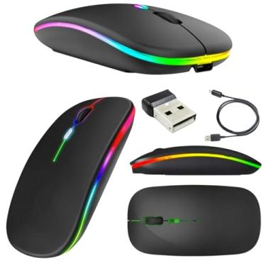 Imagem de Mouse Sem Fio Recarregável Wireless Bluetooth Optico Led Rgb Colorido Ergonômico Usb 2.4 Ghz Notebook Computador Pc Desktop Linha Premium