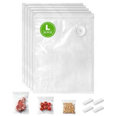 Imagem de Niifawh Sacos seladores a vácuo, 30 peças de sacos de vácuo reutilizáveis para alimentos, sem BPA, sacos de armazenamento a vácuo de alimentos com válvula de ar, bolsa com zíper e selador portátil