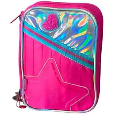 Imagem de Estojo Box Grande Rosa Holográfico – Capacidade para até 20 Lápis, Zíper Reforçado e Ótima Organização