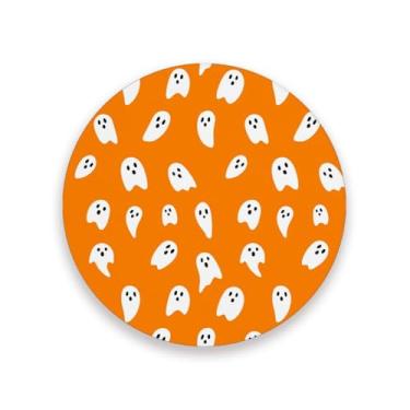 Imagem de JUZIHAI Conjunto de 2 porta-copos de fantasmas fofos de Halloween, porta-copos redondos de pedra de cerâmica absorvente de 9 cm com base de cortiça, tapete de proteção de mesa para cozinha, bar