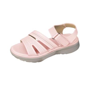 Imagem de Sandálias femininas fashion casual estilo verão cor sólida fundo grosso praia boca de peixe sandálias plataforma para mulheres, vários tamanhos, rosa, 36
