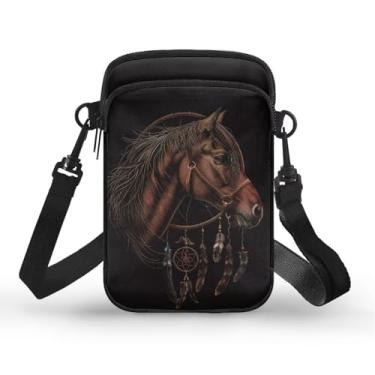 Imagem de CLOHOMIN Bolsa transversal para mulheres e homens, mini bolsas transversais com bolsos com zíper, Apanhador de sonhos de cavalo