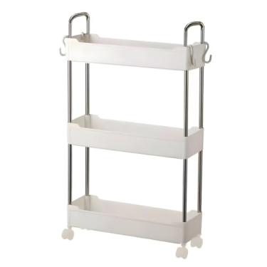 Imagem de Prateleira Multiuso 3 Andares com Rodinha, Branca, Plástico PP, 62x40x12 cm, Rodízios 360°