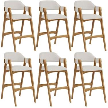 Imagem de Kit 06 Banquetas Altas Para Cozinha Sala de Jantar Bar Suran L02 Bouclê Cru - Lyam Decor