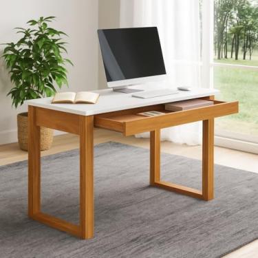 Imagem de Mesa Industrial para Escritório 1 Gaveta Grande 100% MDF Freijó/Off White