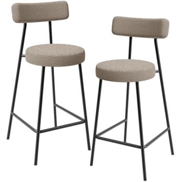 Imagem de Kit 02 Banquetas Baixa Para Cozinha Sala De Jantar Bar Bancada Milão L02 Bouclê Bege - Lyam Decor