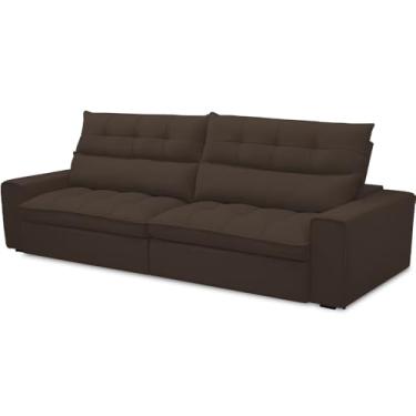 Imagem de Sofá Retrátil Reclinável Para Sala de Estar Living 250cm Dimas F04 Veludo Marrom - Lyam Decor