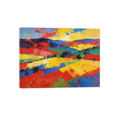 Imagem de Impressões abstratas em tela-Quadro texturizado para parede-Azul vermelho e amarelo 8-Pintura moderna para sala de estar 30x40cm Tela Embrulhada