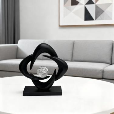 Imagem de AWNR Escultura abstrata dourada para decoração de casa - detalhes de decoração de casa para mesa de cabeceira, prateleiras, sala de jantar, mesa de entrada, escritório, acessórios de mesa (preto C)