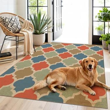 Imagem de Tapete de juta fácil marroquino lavável, 7,5 x 12,7 cm, preto, neutro, boho, exterior, pátio, pequeno, tapete, tecido ultrafino, antiderrapante, tapete para porta de entrada, varanda, quintal