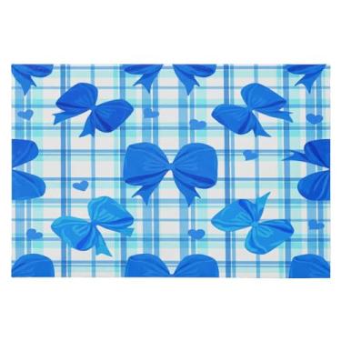 Imagem de Wassud Tapete de porta Blue Bows 61 x 89 cm, antiderrapante, lavável, com suporte de borracha, tapete macio e macio para sala de estar, quarto, entrada, entrada