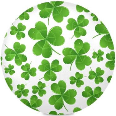 Imagem de Jogo americano personalizado Shamrock Lucky Leaf Spring Conjunto redondo de 6 tapetes de prato resistentes ao calor, decoração de mesa de jantar e acessórios, 15,4 polegadas