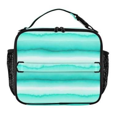 Imagem de Joisal Lancheira listrada em aquarela aqua para mulheres, meninas, lancheira masculina e infantil, lancheira para trabalho, bolsa térmica térmica para meninos