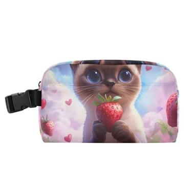 Imagem de TSENQUE Lancheira fofa de gato siamês de morango para mulheres, meninas, lancheira masculina e infantil, lancheira para trabalho, pequena bolsa térmica para comida floral, isolada para escola