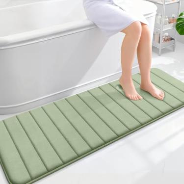 Imagem de OLANLY Tapetes de banheiro longos listrados de espuma viscoelástica 139 x 50, tapete de banho absorvente super macio, secagem rápida, tapetes de chuveiro laváveis na máquina, tapete de banho