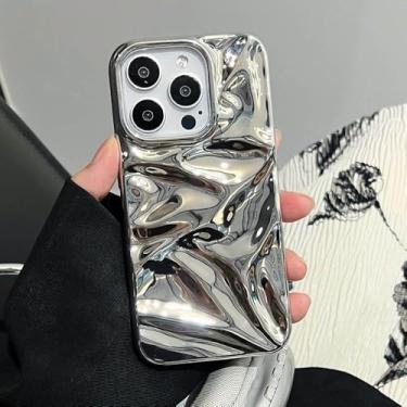 Imagem de Capa de celular de luxo prateada com efeito 3D texturizado, revestida em alumínio eletroplástico, para iPhone 17, 16, 15, 14, 13, 11, 12 Pro Max e 17 Air, na cor roxa com efeito ondulado, capa macia