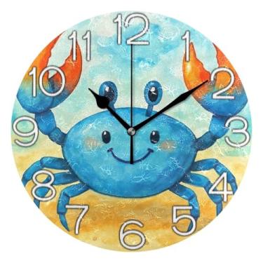 Imagem de GAIGEO Relógio de parede analógico decorativo operado por bateria silencioso para quarto e cozinha, decoração de parede vintage, decoração de parede fofo, azul caranguejo, 25 cm, ponteiros pretos