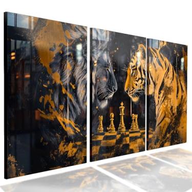 Imagem de Kit 3 Quadro Decorativo Sala Quarto Lobo Águia Xadrez Escritório (4)