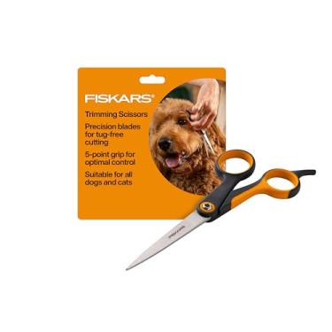 Imagem de Fiskars Tesoura de corte para animais de estimação, tesoura de cuidados para cães e gatos, lâminas de aço inoxidável de precisão e alça macia, suprimentos para gatos e cães, 17 cm, laranja/preto