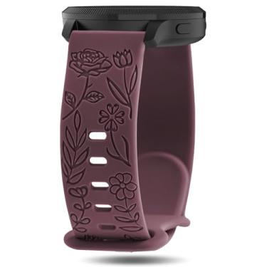 Imagem de Inhosper Pulseiras com gravação floral compatível com Garmin Vivoactive 6/5/3/Venu/Venu Sq/Venu 2 Plus, pulseira de substituição de silicone macio de 18 mm para Garmin Forerunner 55/165/245/645