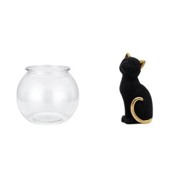 Imagem de Whtkoph Estátua Transparente de Gato para Aquário Pequeno, Figura Decorativa Colecionável em Resina, Ornamento de Mesa para Aquário, Tanque de Peixes, Vaso, M