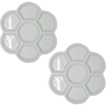 Imagem de 2 peças de bandeja de paleta de tinta aquarela redonda branca paletes de tinta de água lavável paleta de tinta cerâmica paleta de aquarela de porcelana para aquarela guache acrílico pintura a óleo (7