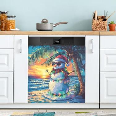 Imagem de xigua Linda capa magnética de boneco de neve de Natal, adesivos magnéticos decorativos antiarranhões para painel de geladeira e lava-louças, decoração personalizada de cozinha doméstica 58 x 66 cm