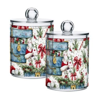 Imagem de xigua Pacote com 2 lindos suportes de Natal para bolas de algodão, cotonete – Frasco de plástico de boticário de armazenamento versátil transparente de 400 ml para banheiro e organização de