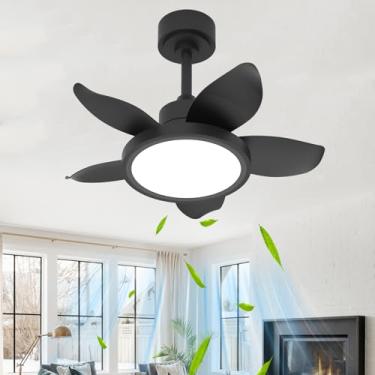 Imagem de Ventilador de teto silencioso com 5 pás, luzes, controle remoto por aplicativo, ventilador com lustre LED dimerizável, 6 velocidades, timer reversível para quarto, 63,5 cm (25 polegadas), pr
